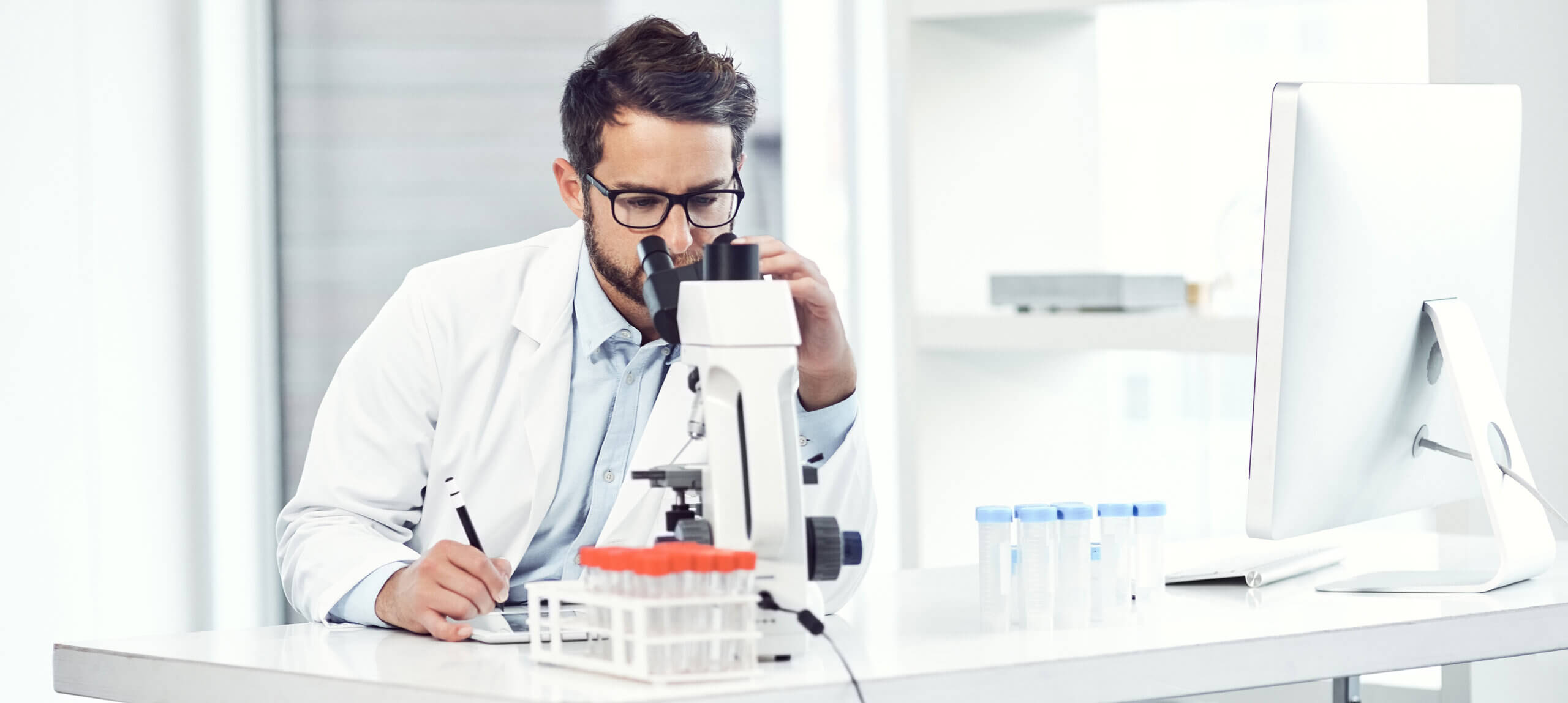 focused scientist conducting research